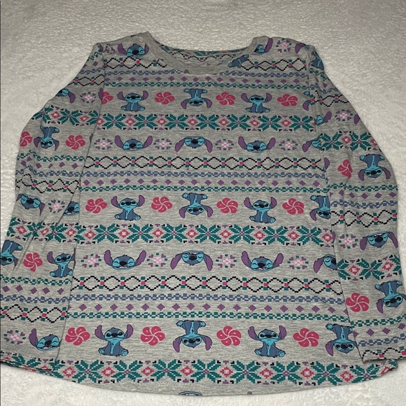 Disney Other - Disney Gray Long-Sleeve Tee with Blue Stitch and Pink Accents